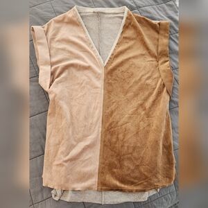 Zara Two-Tone "Suede-like" & Knit Tee, High/low Design